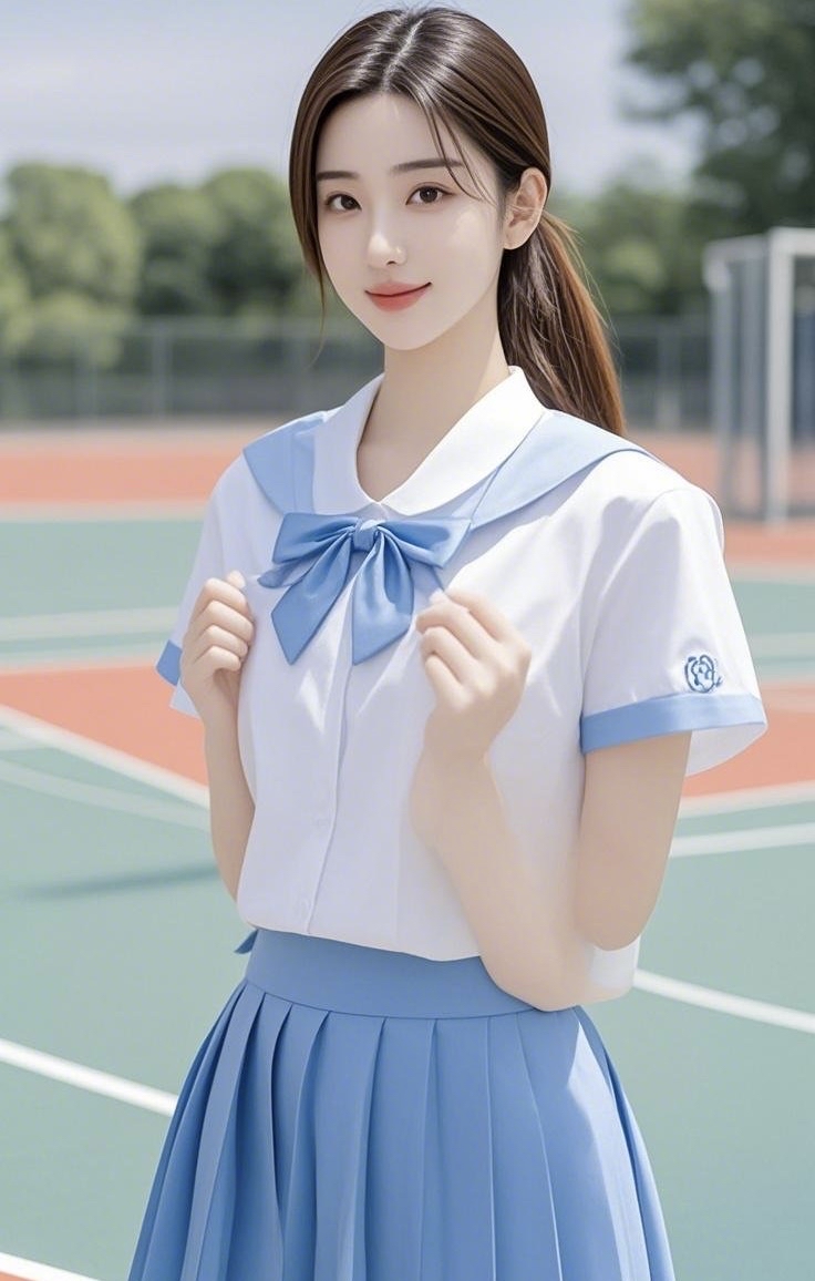 乌黑马尾垂在身后,少女眉眼温柔,静静站在那里,就是青春最美的模样