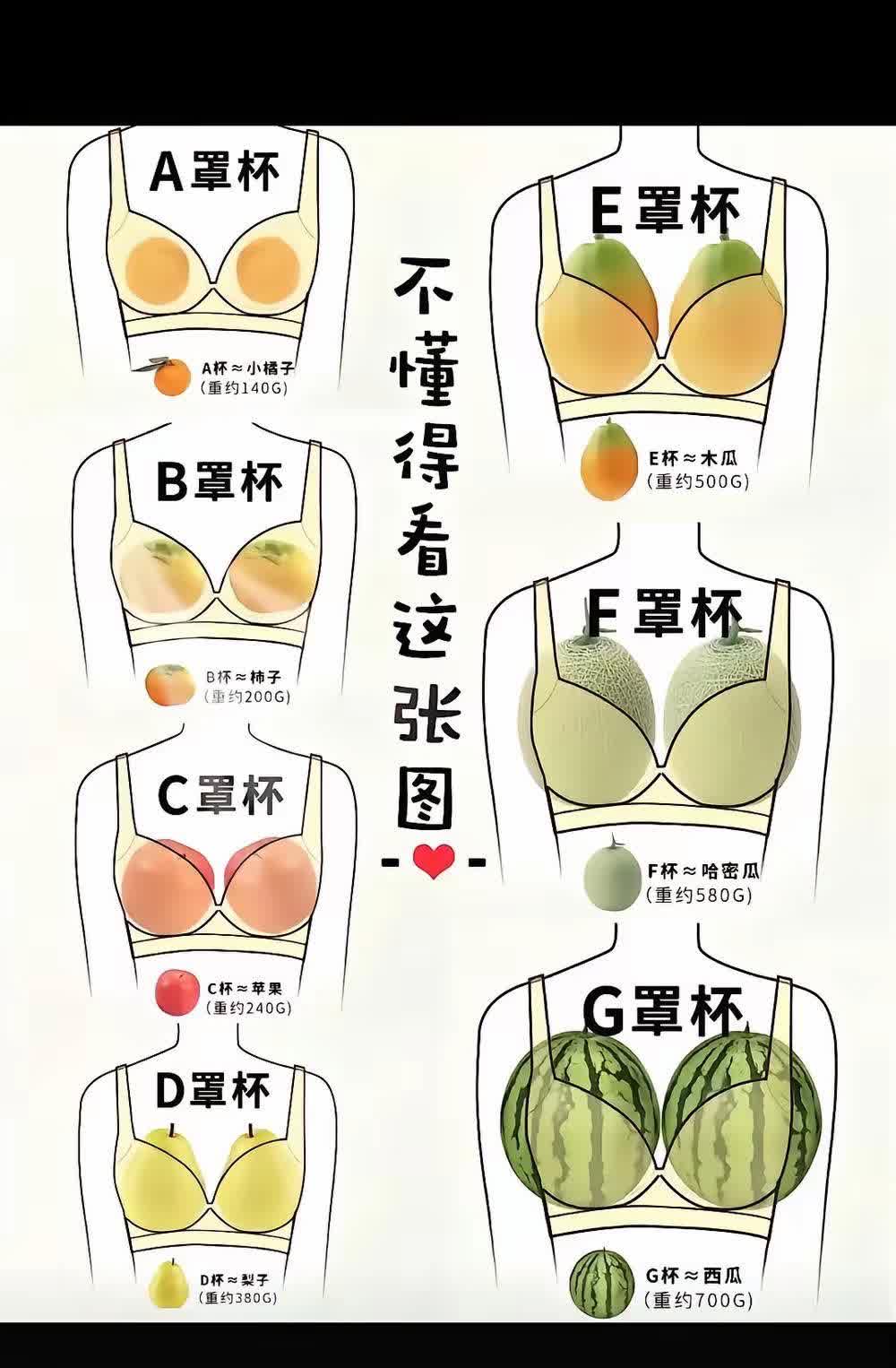 关于女性罩杯大小,不懂的可以看下面这张图!