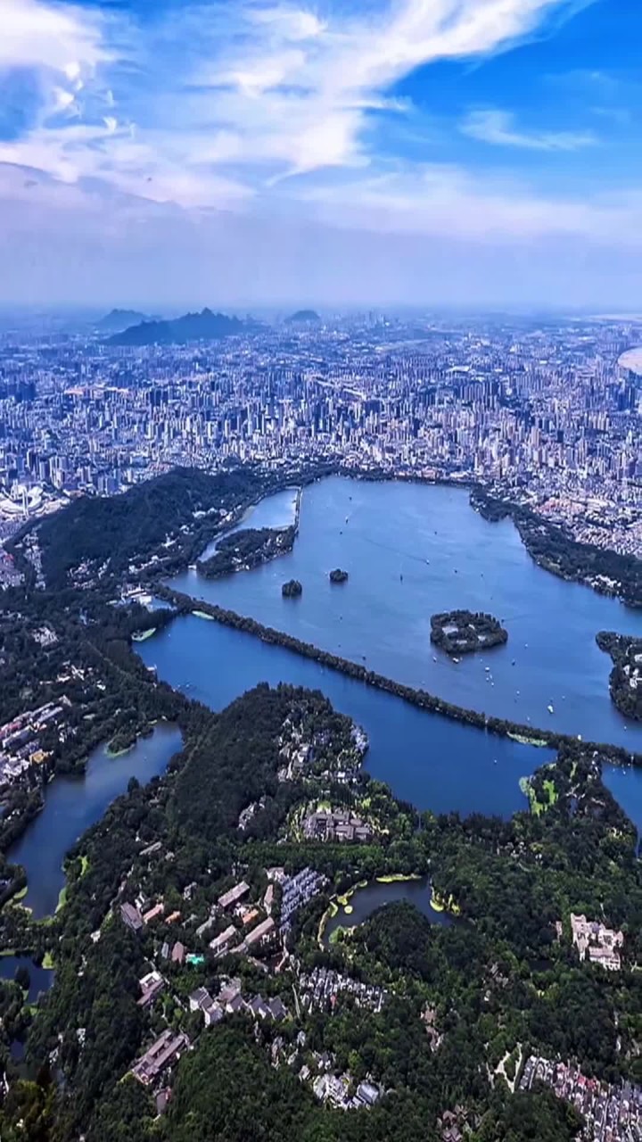 航拍杭州西湖全景!水光潋滟晴方好,谁能拒绝这么美的西湖呢!