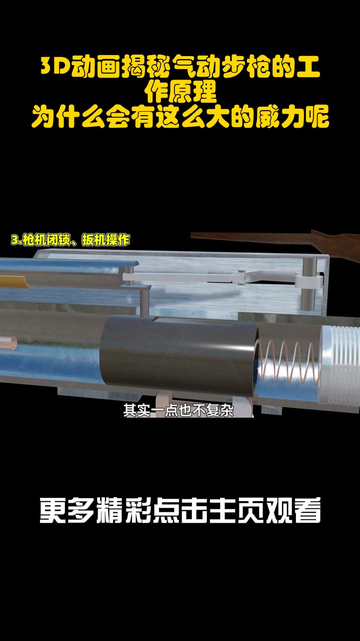 3d动画揭秘气动步枪的工作原理,为什么会有这么大的威力呢?_3