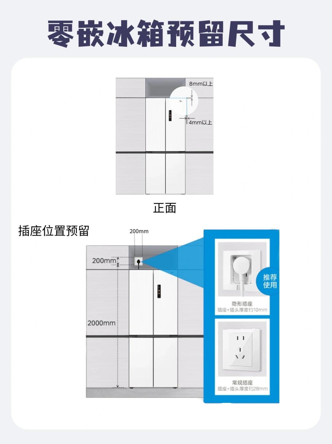 双开门冰箱, 优点:容量大,适合家里猰入式冰箱是不是有规定尺寸的