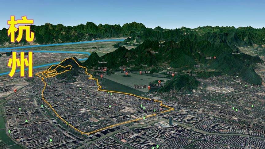 两朝古都,魅力西湖,三维地图看杭州地形地势