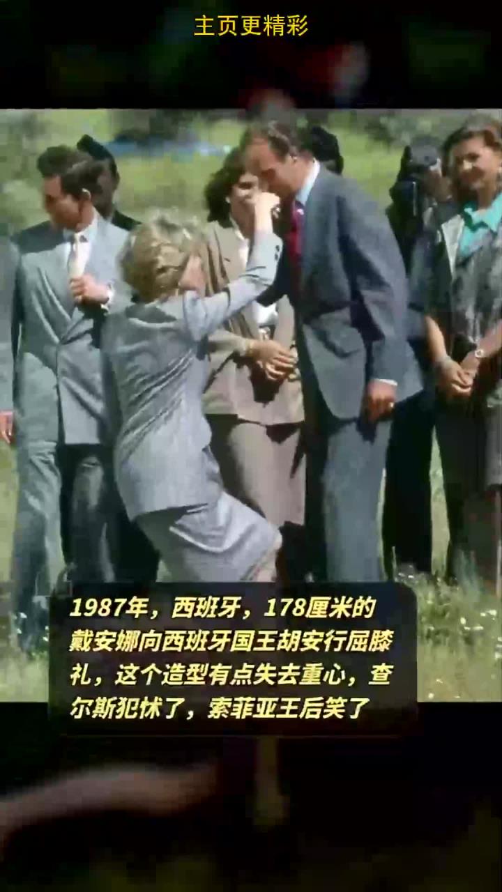 1987年,西班牙,178厘米的戴安娜向西班牙国王胡安行屈膝礼