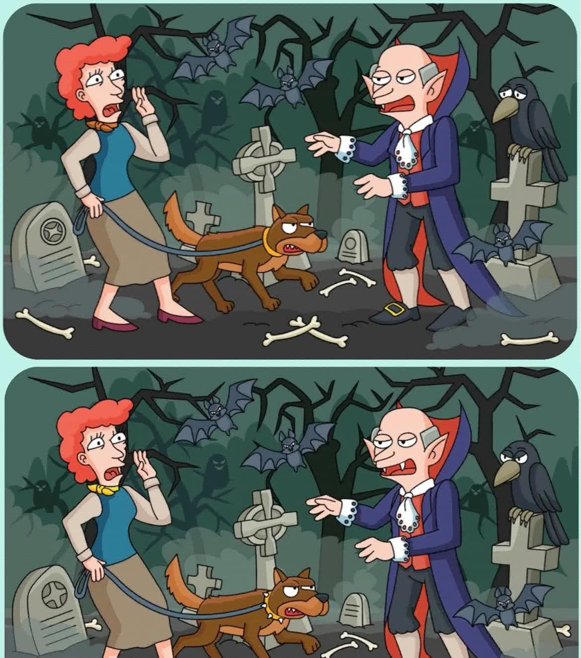 寻找不同,有点儿超乎想象的难啊.整体找一下,仅找到 4 处差异