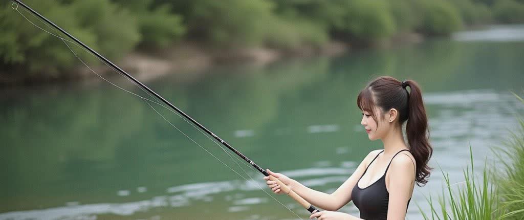 穿上轻便的泳装,手持钓竿,享受钓鱼的乐趣