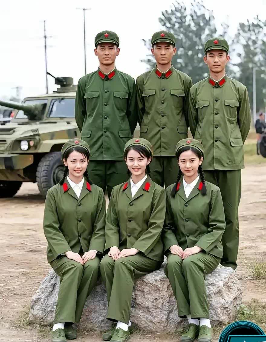 三五个穿三点红绿军装老照片高清图片男兵合影图片大全女兵男兵帅兵照