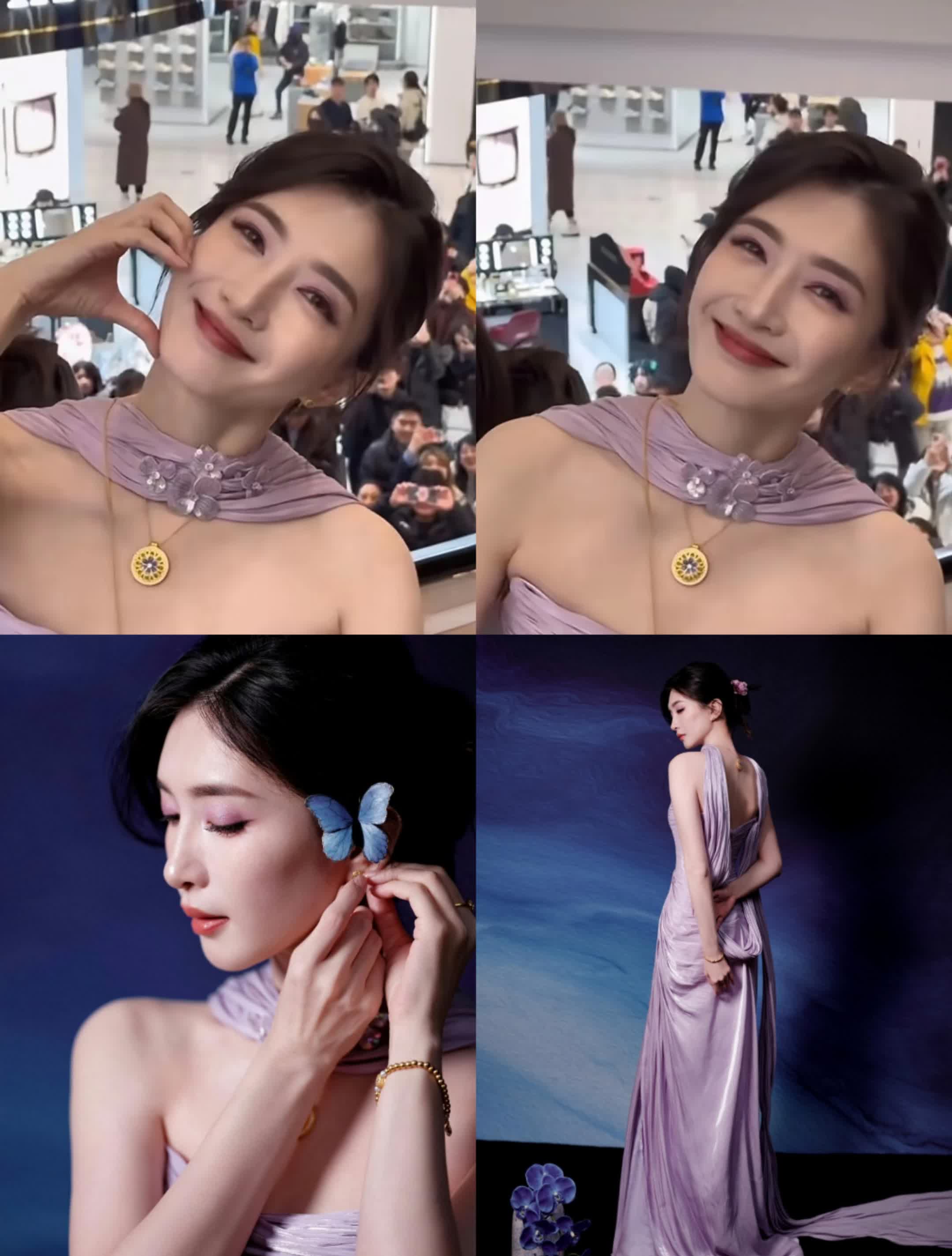 江疏影的优雅气质太迷人就连生图都是那么美她身着浅紫色的抹胸