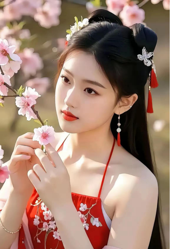 《桃花运》 佳人漫步桃林间, 蝶舞花开兴味添