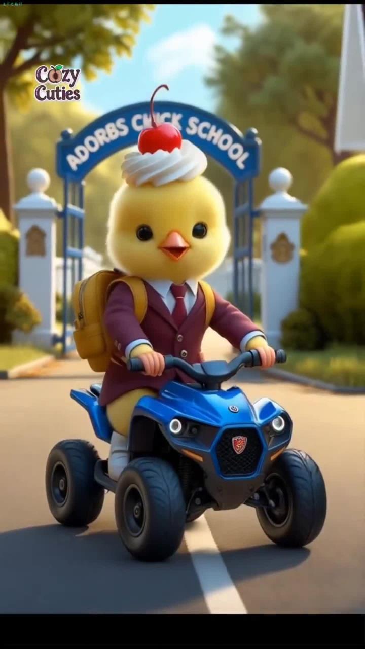 可爱小动物骑四轮车上学趣事