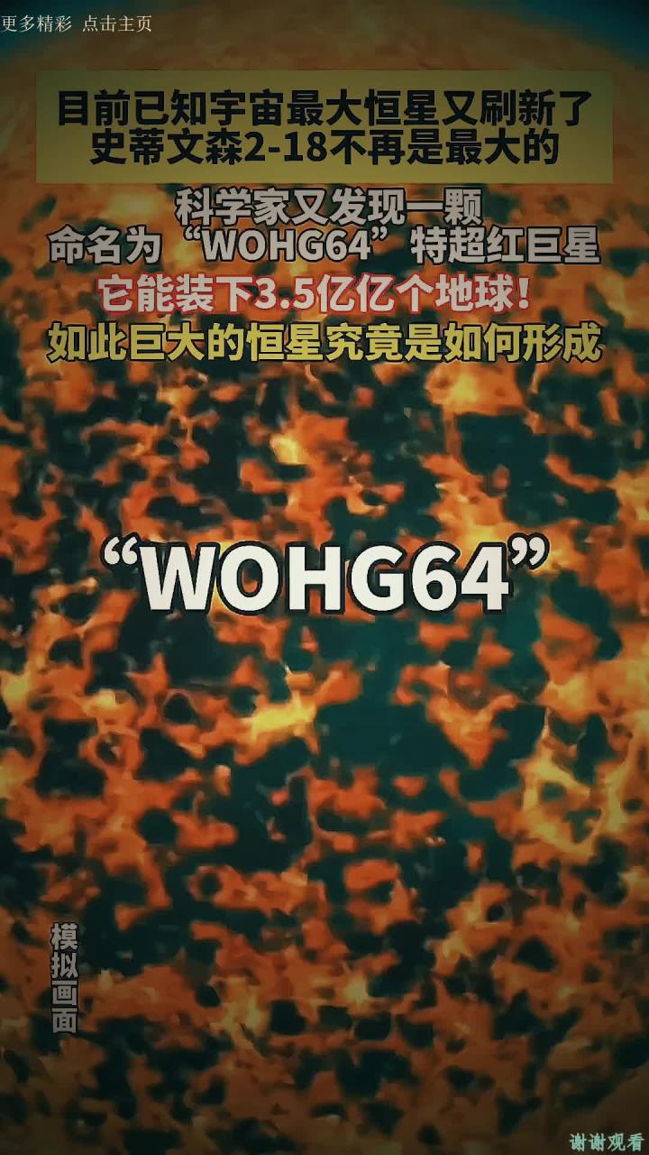 科学家发现一颗目前已知最大恒星 命名为"wohg64"红巨星,体积是