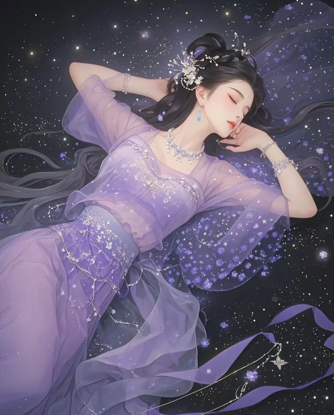 古风插画睡美人/醉后不知天在水,满船清梦压星河
