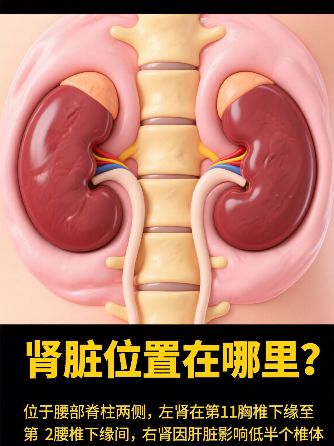 其实,肾脏就像一对"沉默的卫士",悄悄藏在我们腰部的脊柱两侧哦～具体