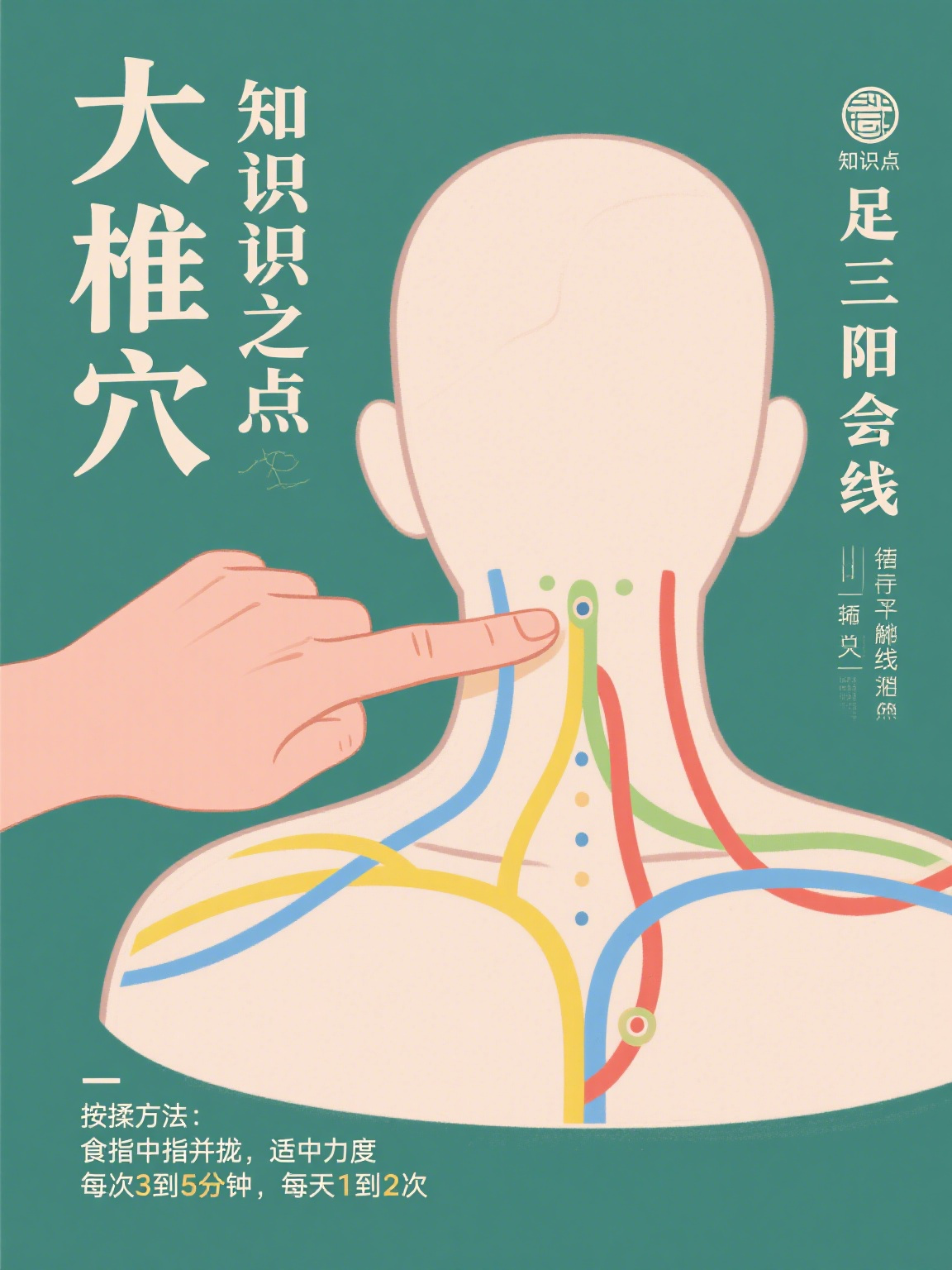 它位于颈部下端,第七颈椎棘突下凹陷处,低头时摸到的最突出的骨头下方