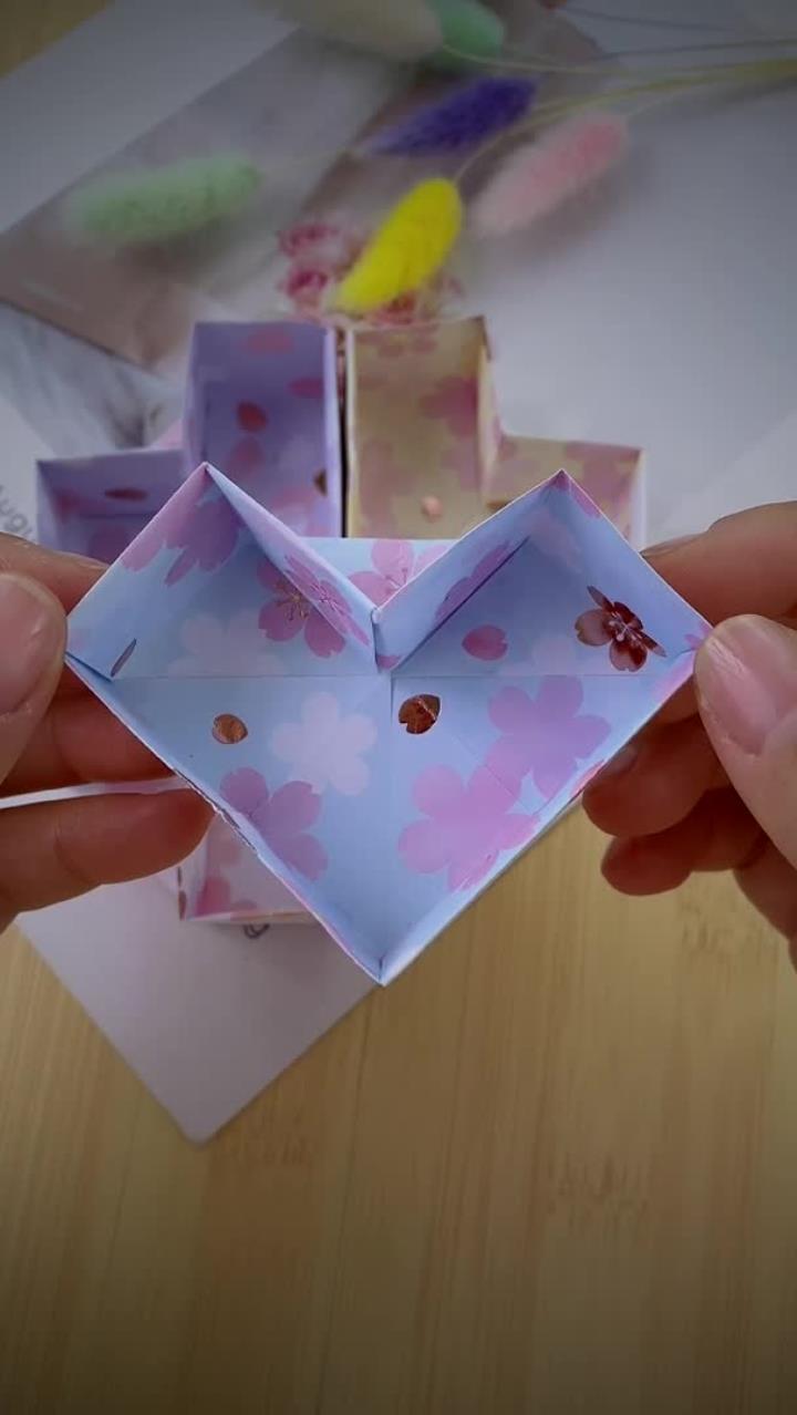 爱心收纳盒,一张纸教你做简单又实用的爱心收纳盒,桌面从此不再脏乱啦