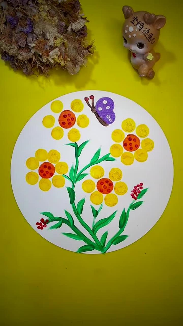 很解压的拓印丙烯画《花》