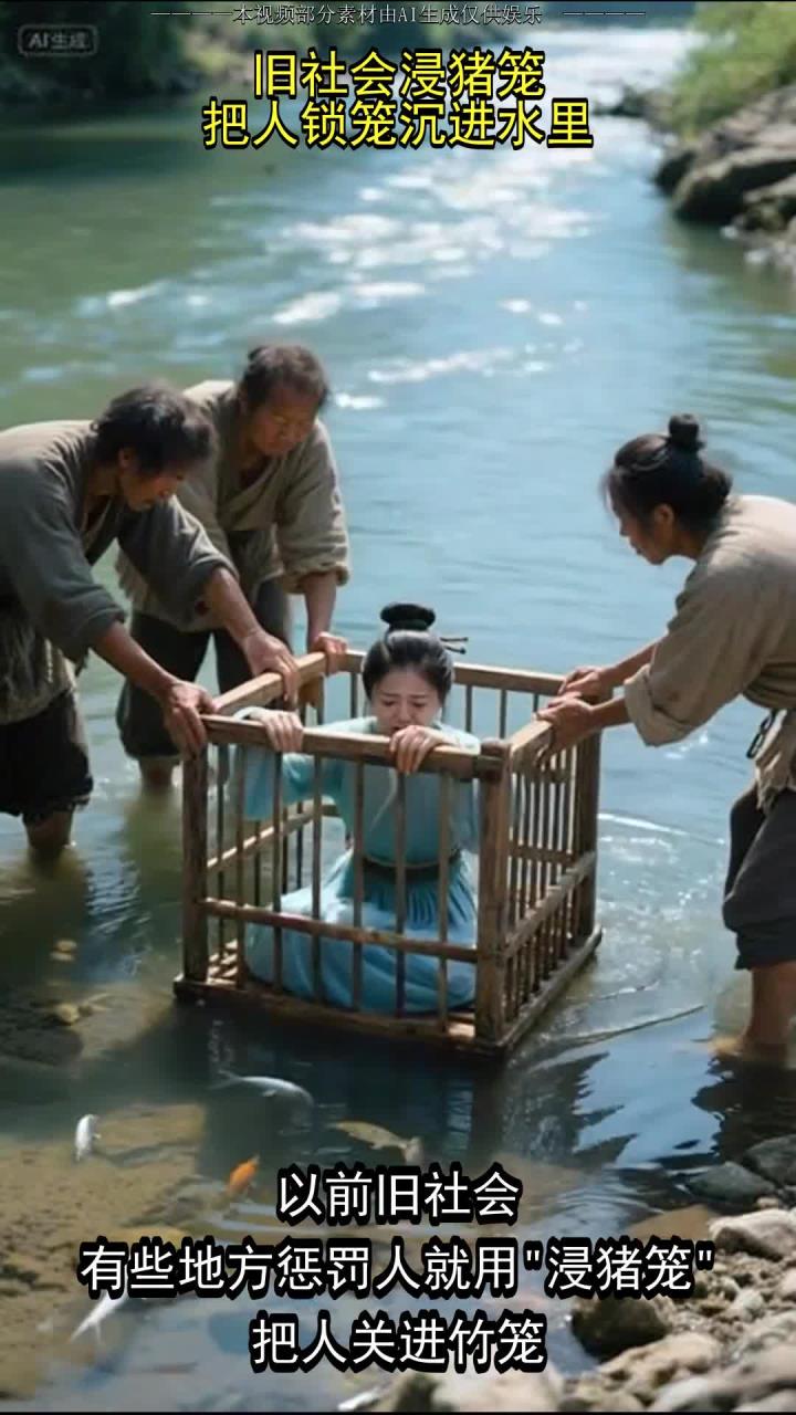 旧社会浸猪笼,把人锁笼沉进水里