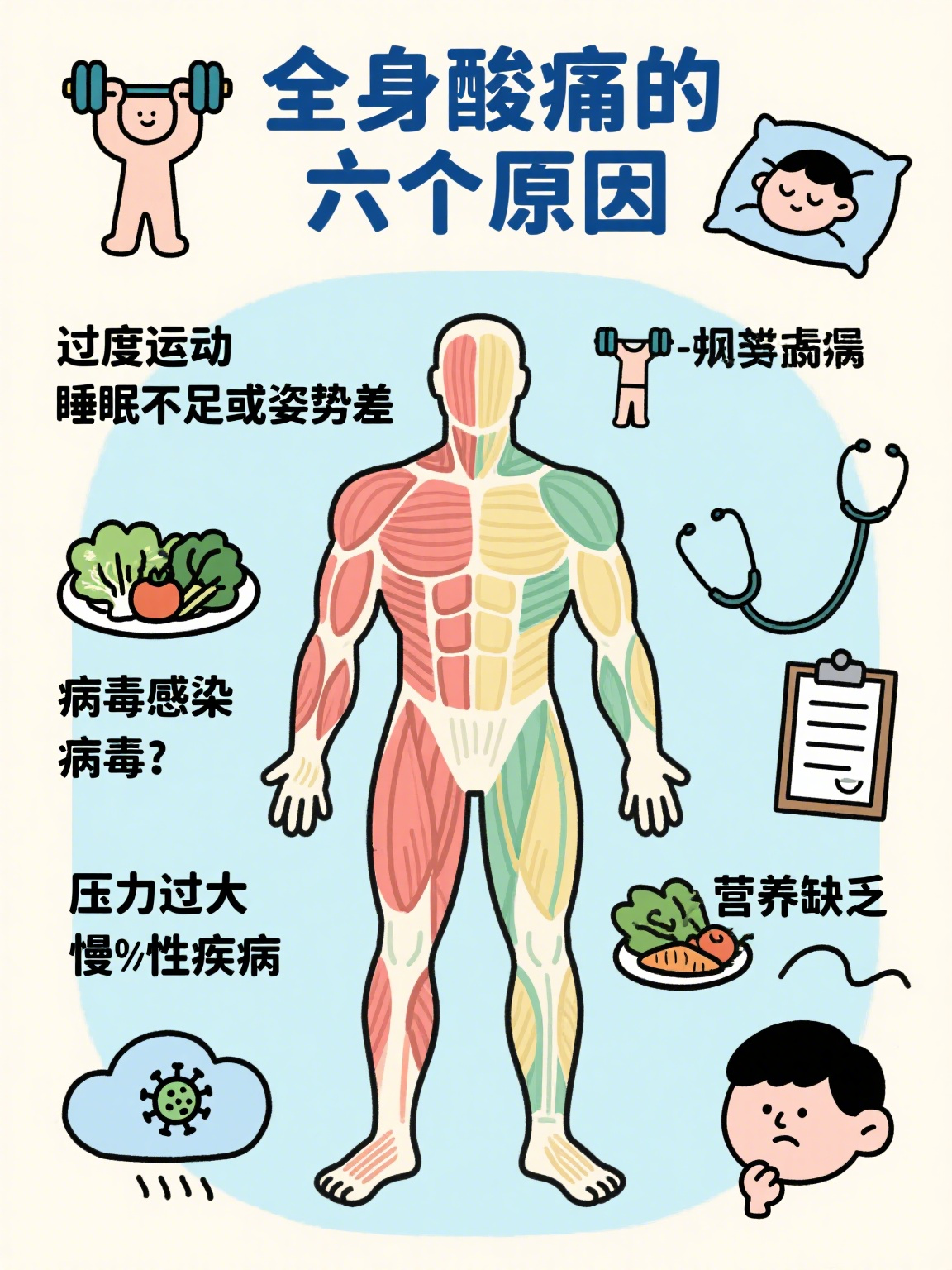 全身酸痛的6个原因 全身酸痛是身体发出的"预警信号",背后可能藏着