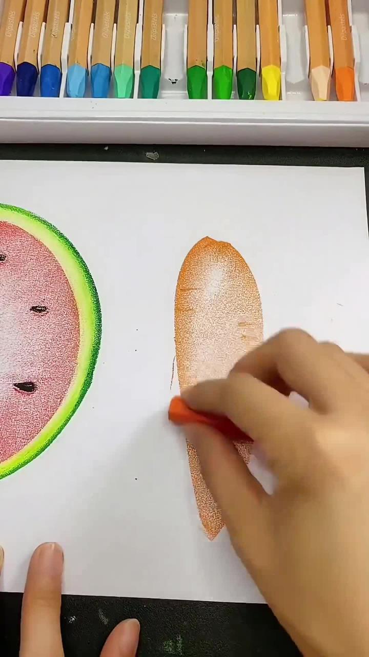 油画棒简单几笔画胡萝卜,一看就会