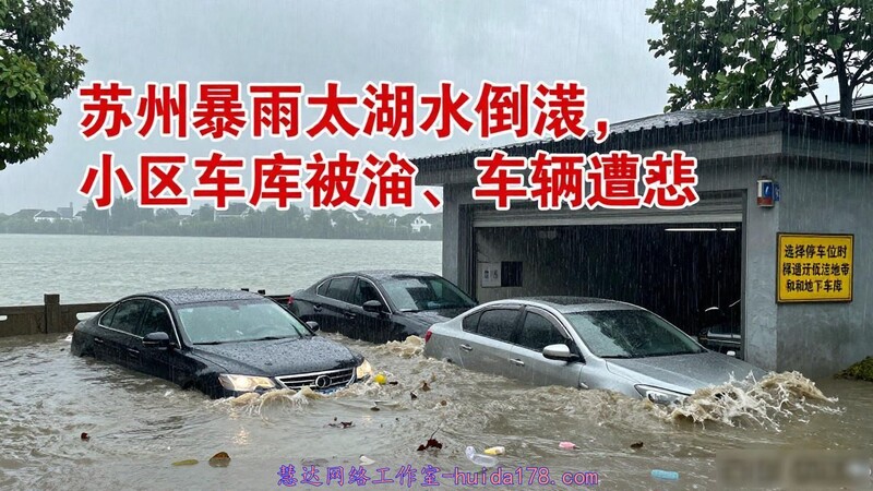 苏州暴雨太湖水倒灌 小区车库被淹_广西桂林强降雨 小区地下停车场积水 桂林灵川县八里街