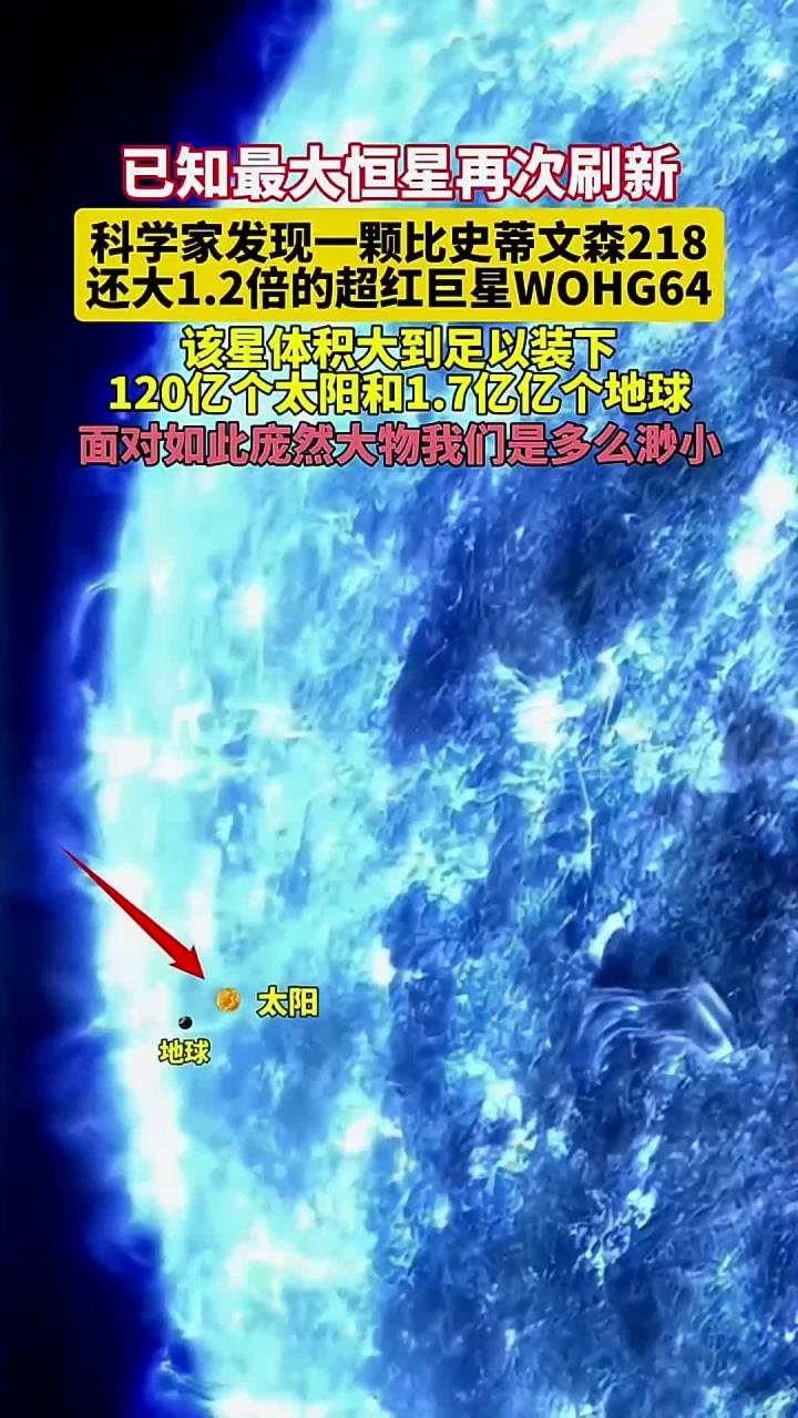 已知最大恒星再度刷新,超红巨星wohg64体积或已超过史蒂文森218