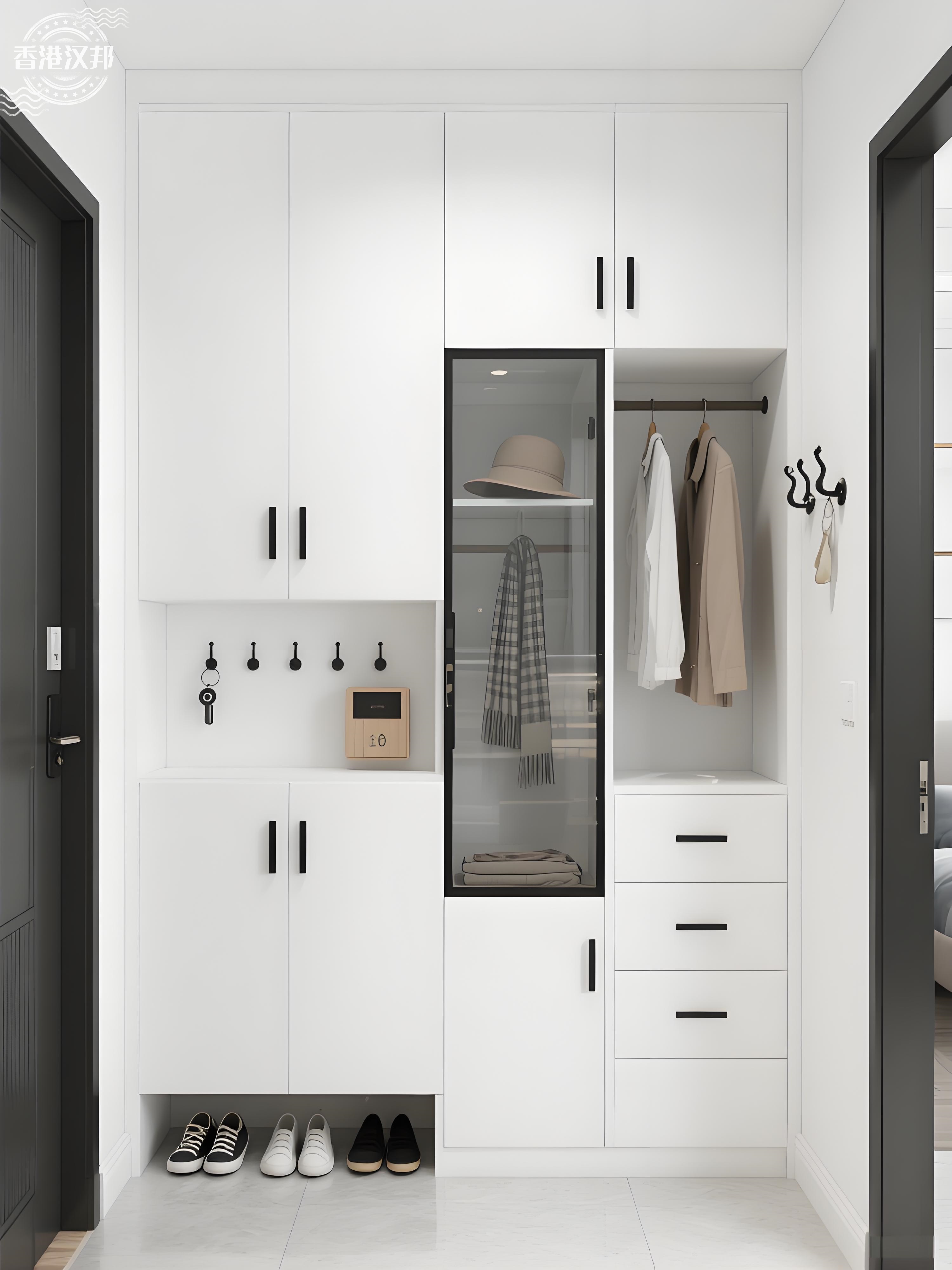 这款纯白柜体   少量黑元素,美契合极简审美,收纳功能却一点没少,进门