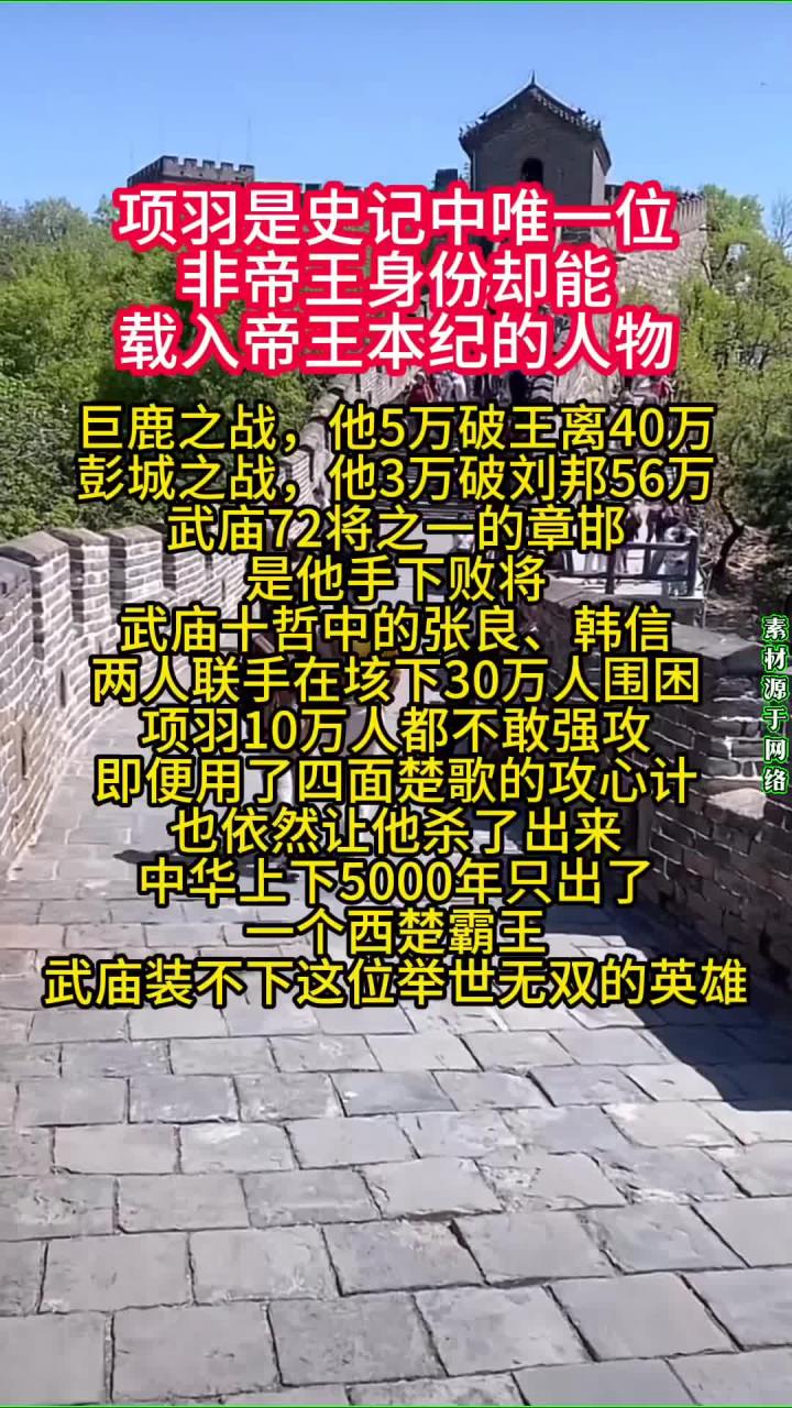 史上唯一非帝王身份载入帝王本纪的人物:项羽