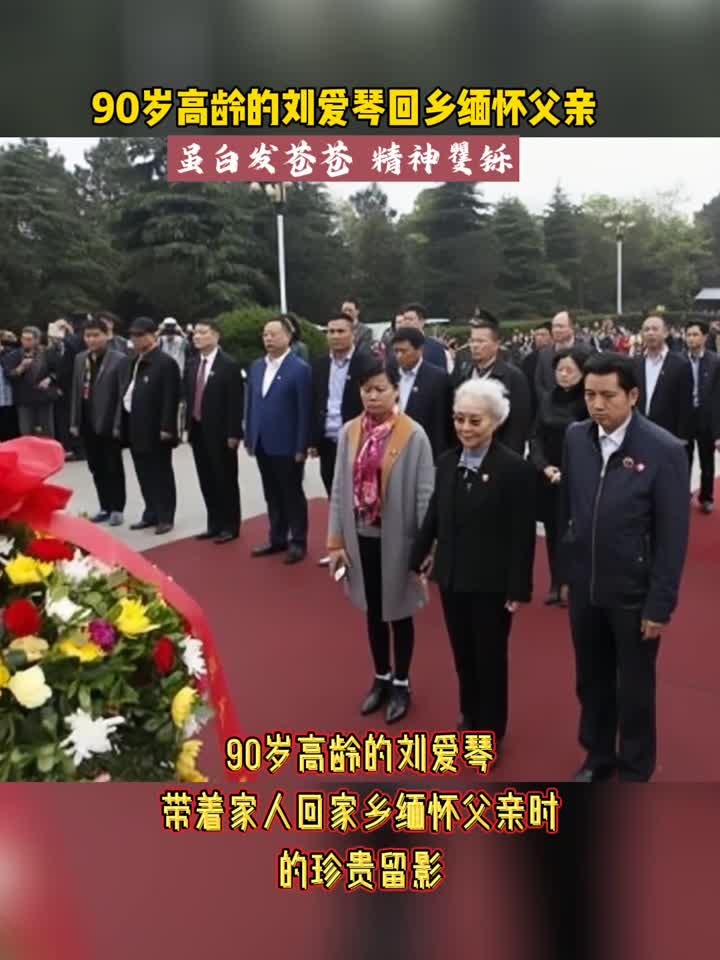 90岁高龄的刘爱琴带着家人回家乡缅怀父亲时的珍贵留影