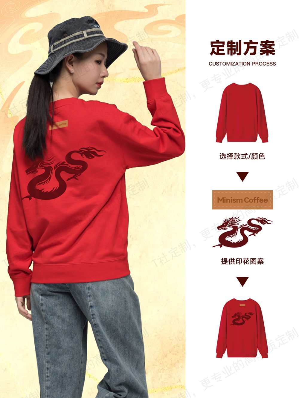 ①卫衣图案印花采用「绒面发泡」工艺: ◆立体独特,手感柔软,具有