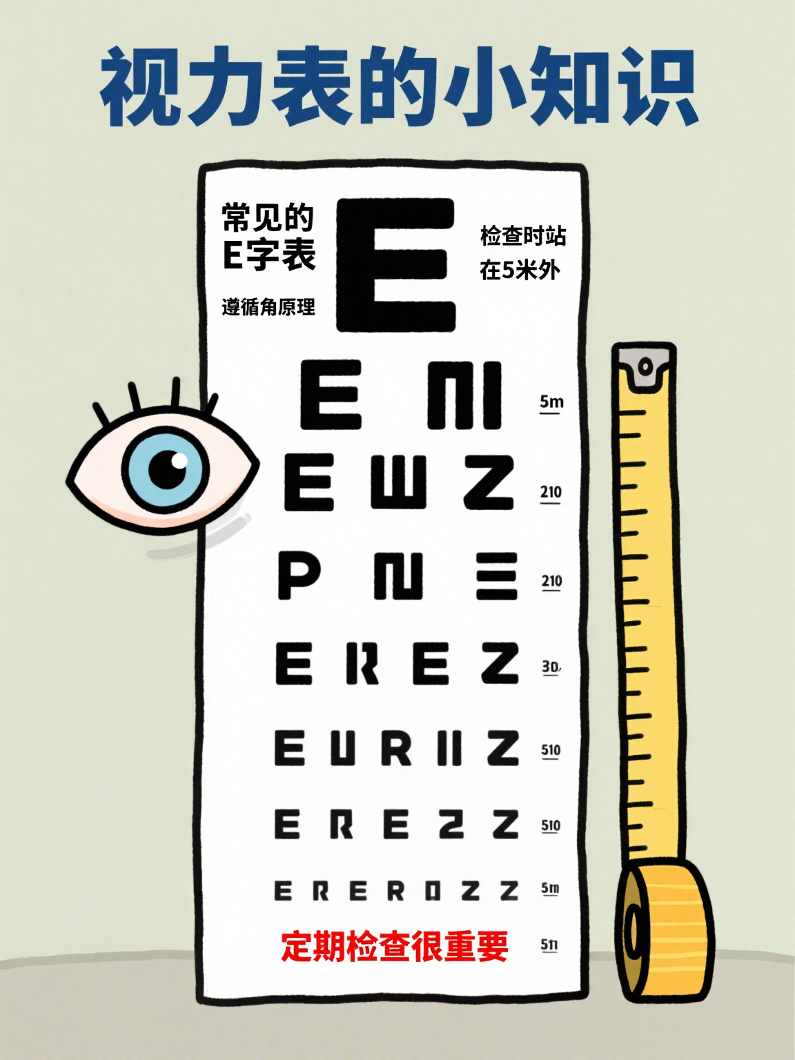 最常见的视力表是"e字表",由12行大小不