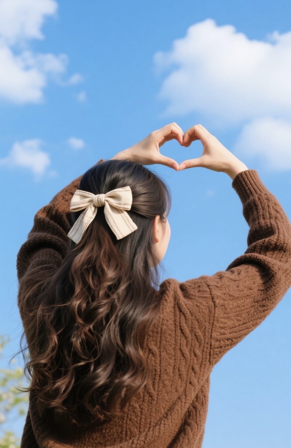 致敬了不起的背影比心图片女唯美女生背影蓝色天空很火的一个蓝天