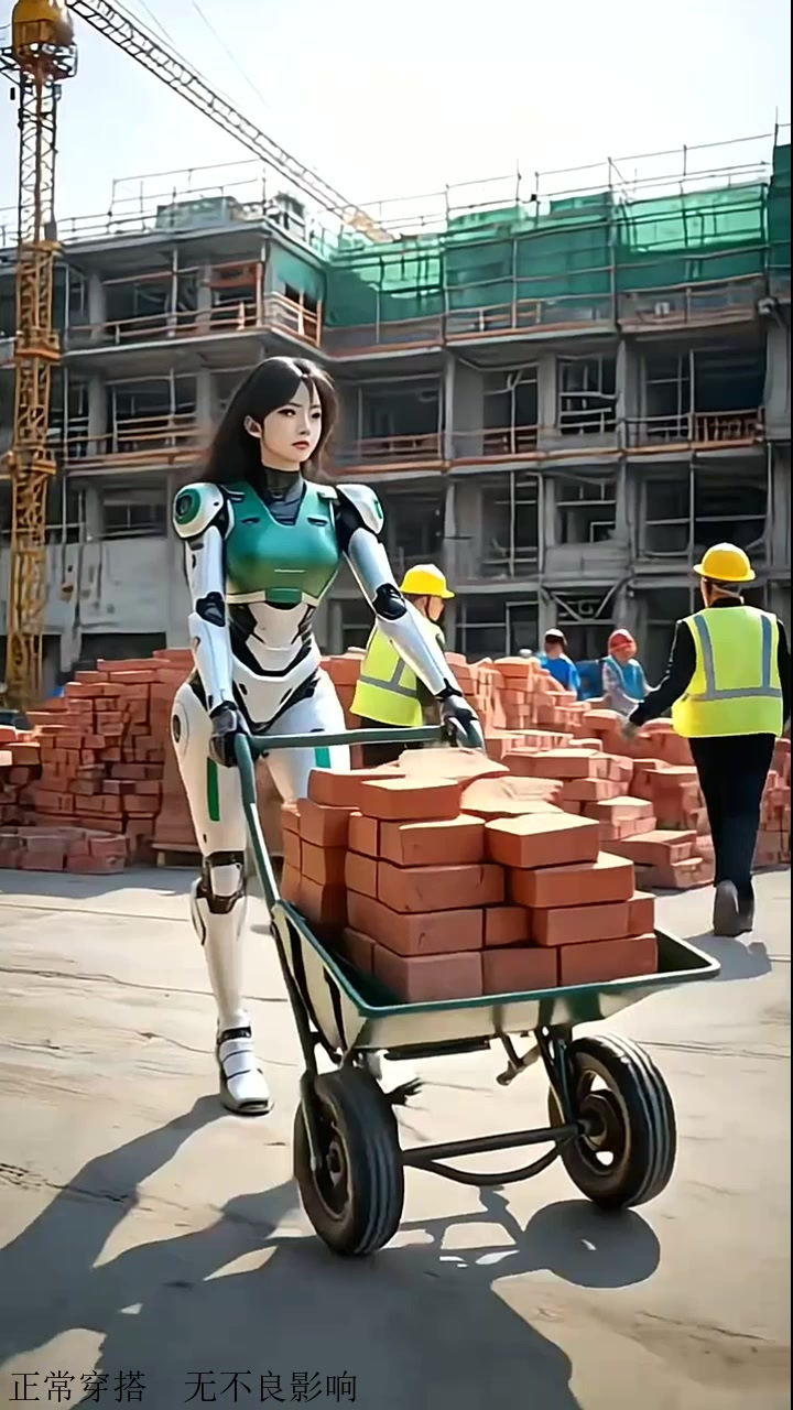美女机器人工地搬砖