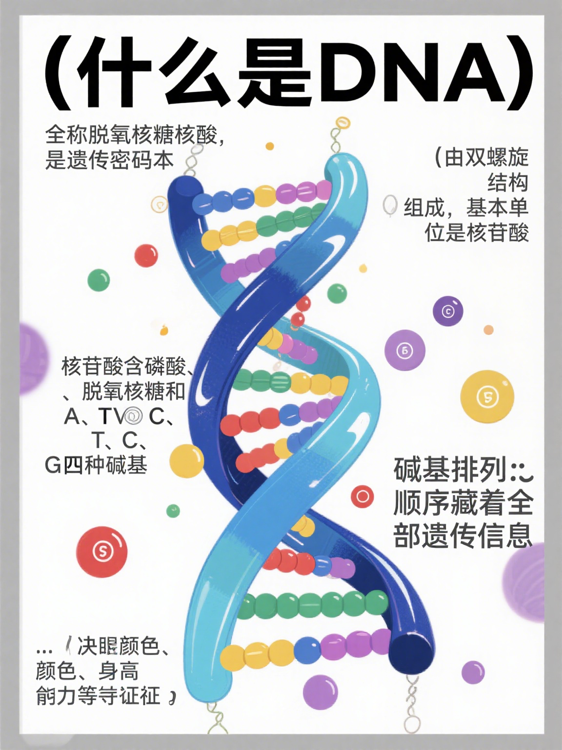 dna,全称脱氧核糖核酸,是生物体内的"遗传密码本"