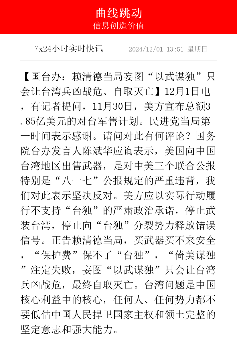 【国台办:赖清德当局妄图"以武谋独"只会让台湾兵凶战危,自取灭亡】12