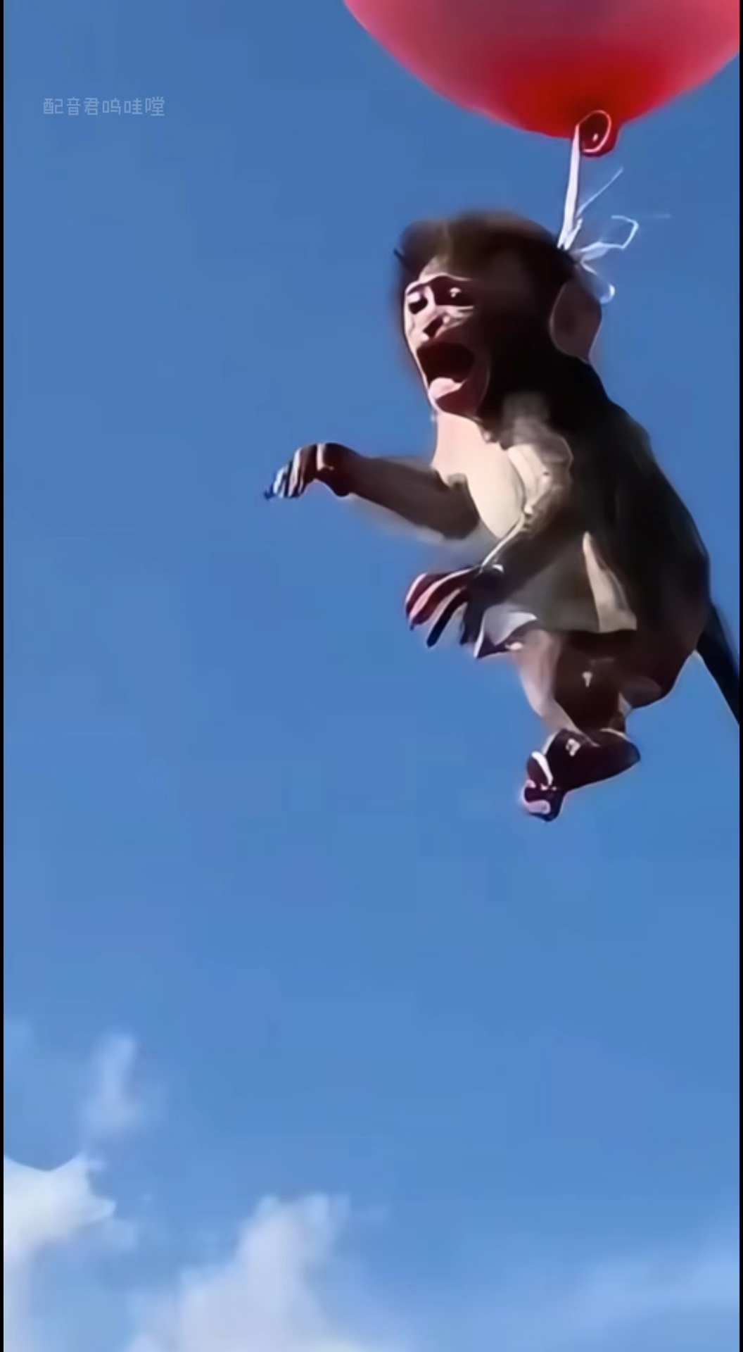 可爱的小猴子居然飞到天上去了,谁能救他?#超级搞笑