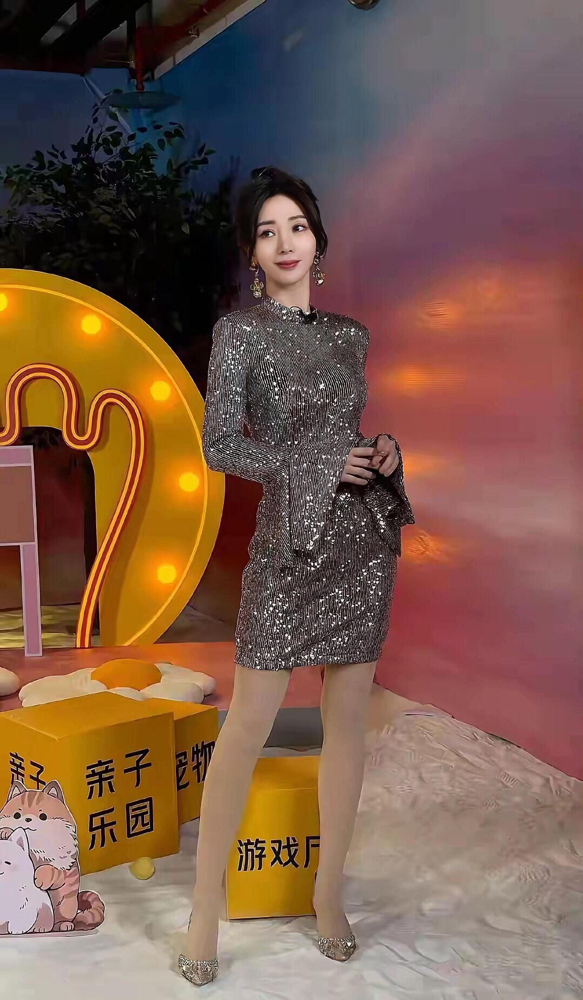 柳岩活动现场美出圈!银灰色亮片裙搭配精致配饰,优雅灵动气质满分