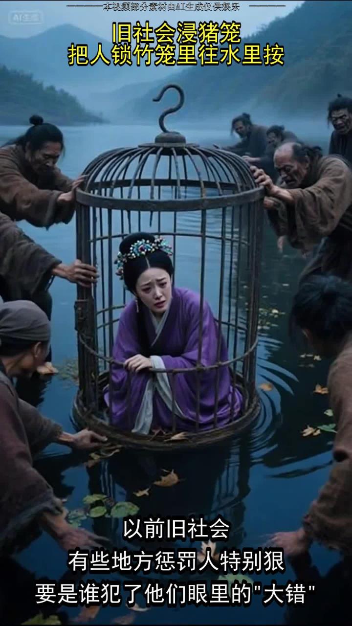 旧社会浸猪笼,把人锁竹笼里往水里按