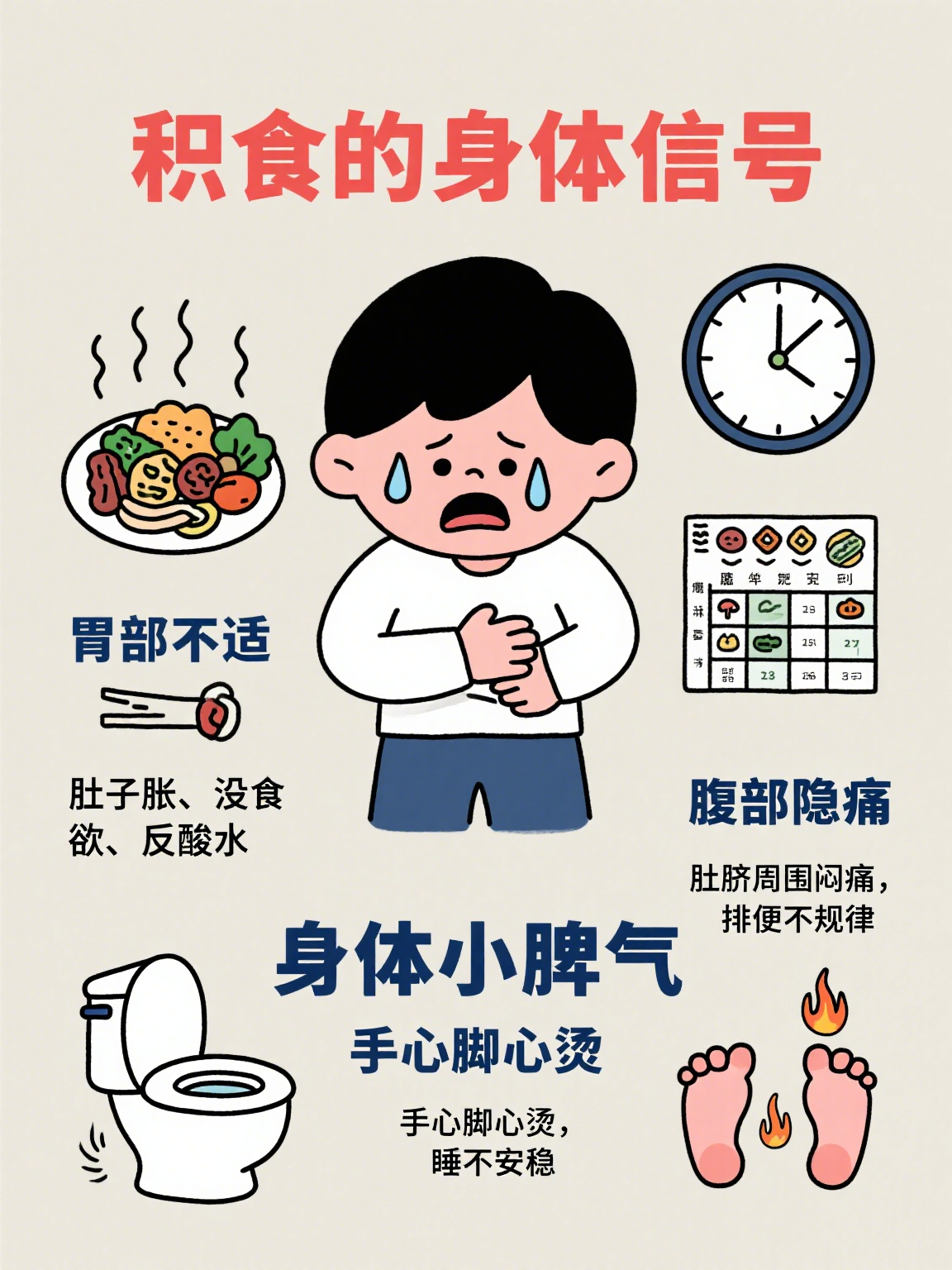 甚至看到食物上腹鼓胀不要暴饮暴食卡通图片积食症状