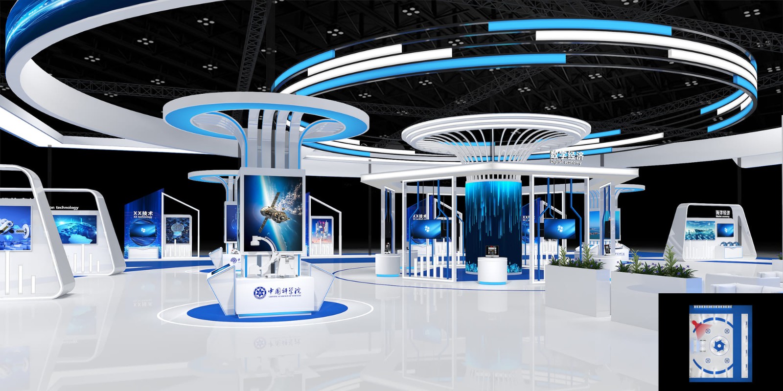 这些是中国科学院的展会展位设计效果图,围绕 "科技自立自强 引领高