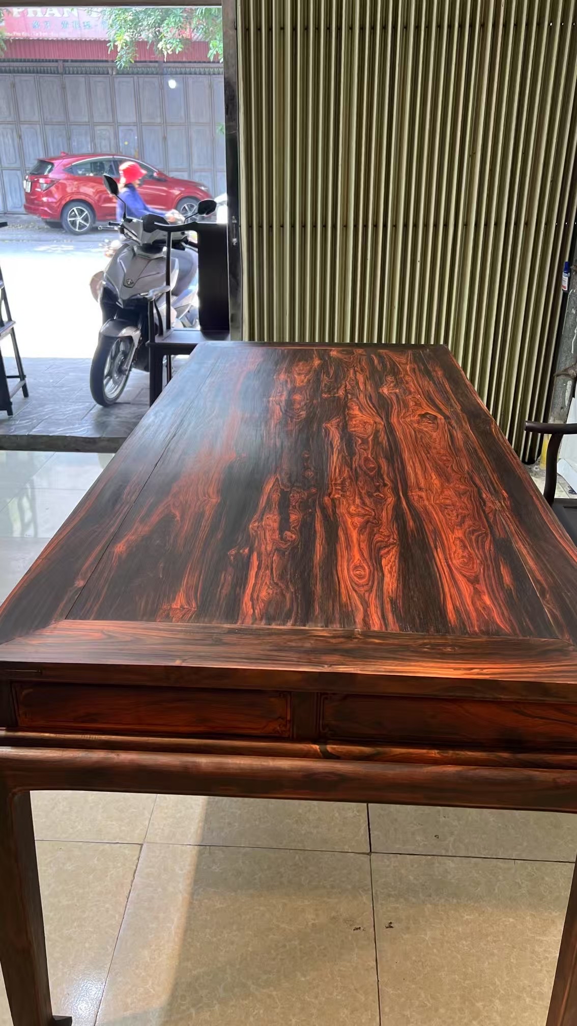 大红酸枝干泡茶桌7件套 桌子198*88*80高 主人椅62*50*118 独板 客人