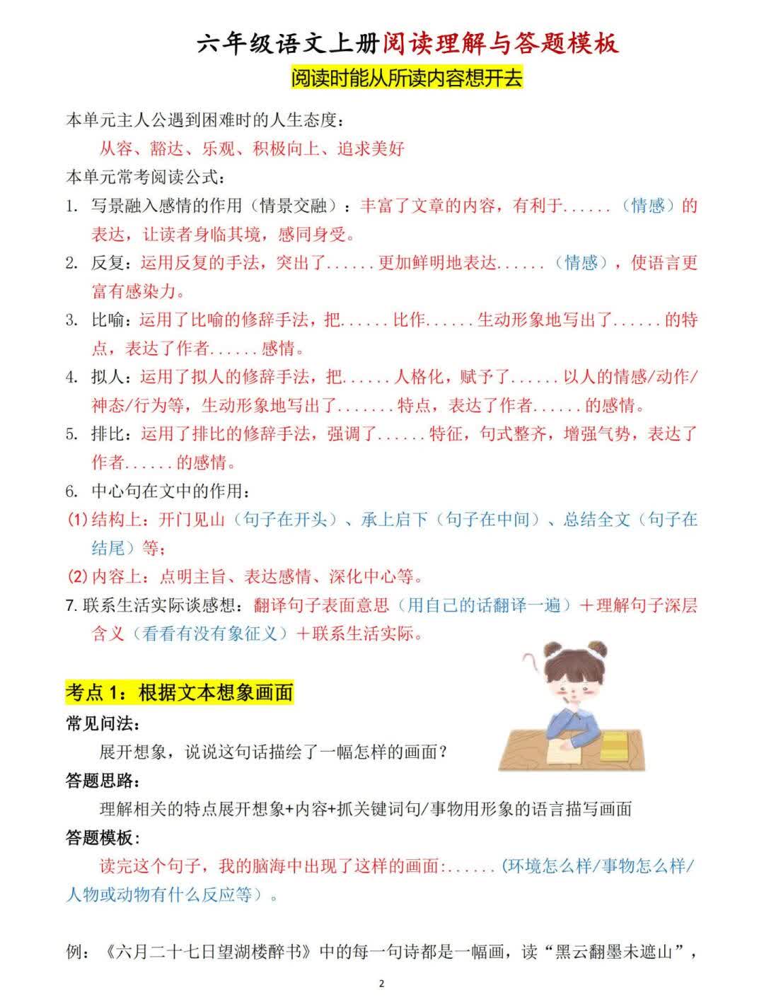 六年级阅读答题模板（全题型）(小学六年级阅读题答题技巧和套路)