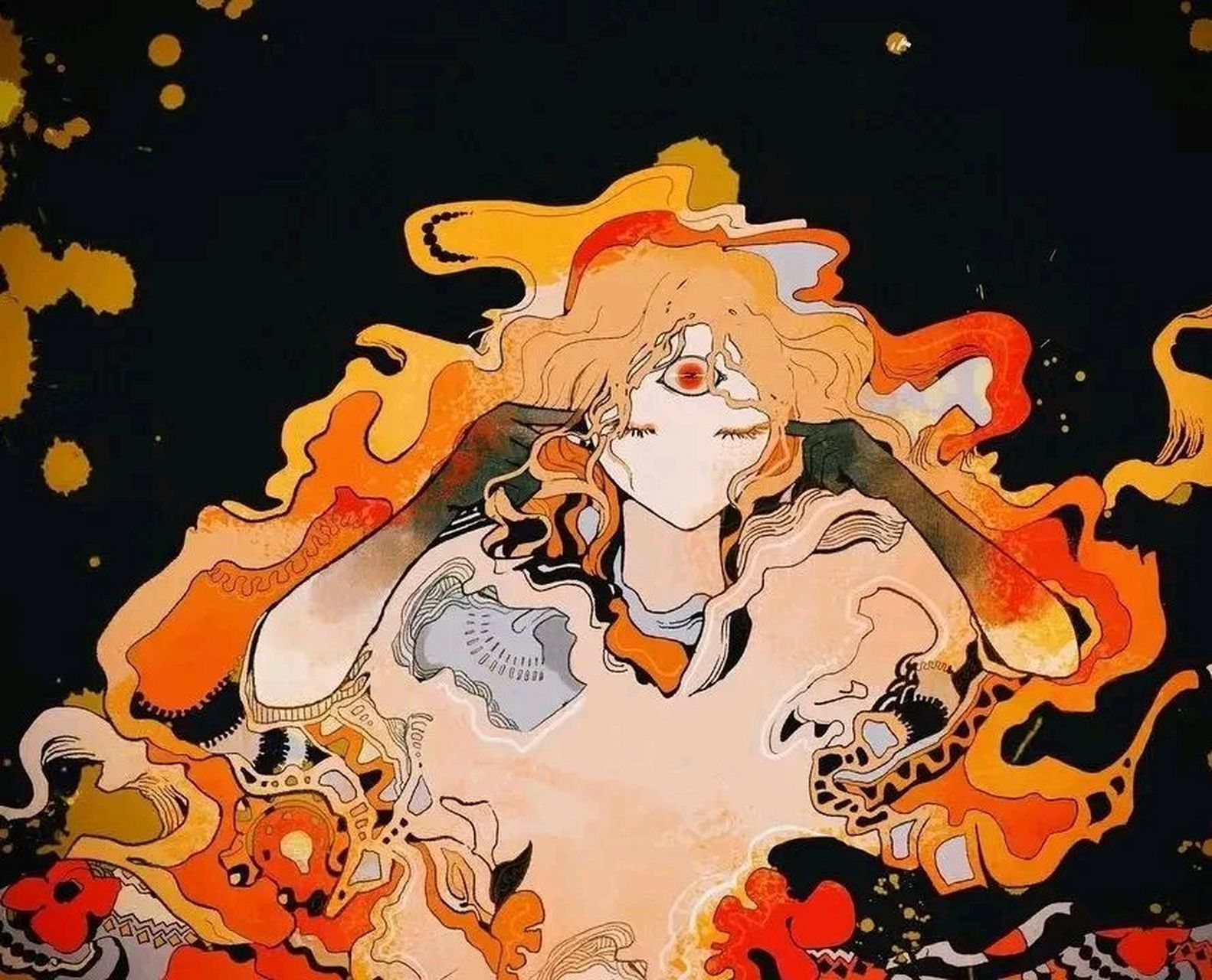 一组抽象动漫人物插画,运用了缤纷的色彩,by oniku.kuitaiiii.