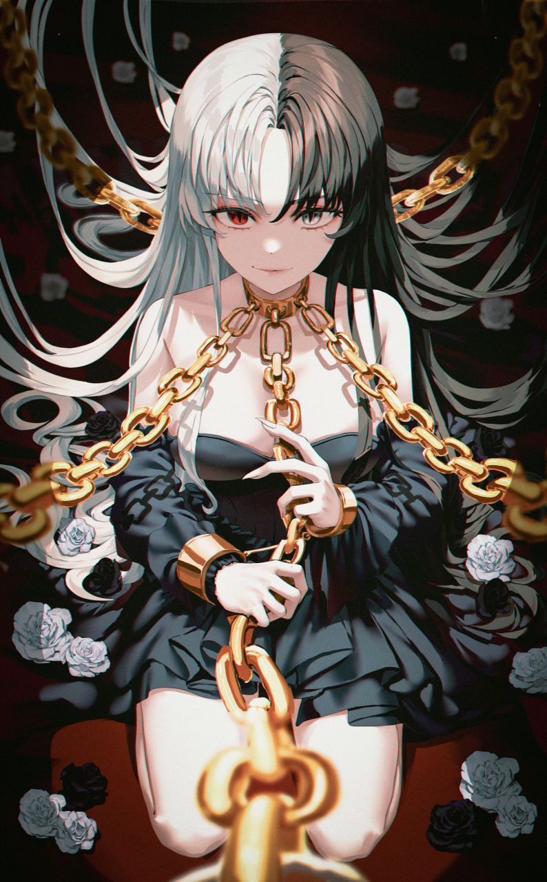 双重人格少女,黑与白不同的色彩,画师:blue#二次元美图# #我爱二次元