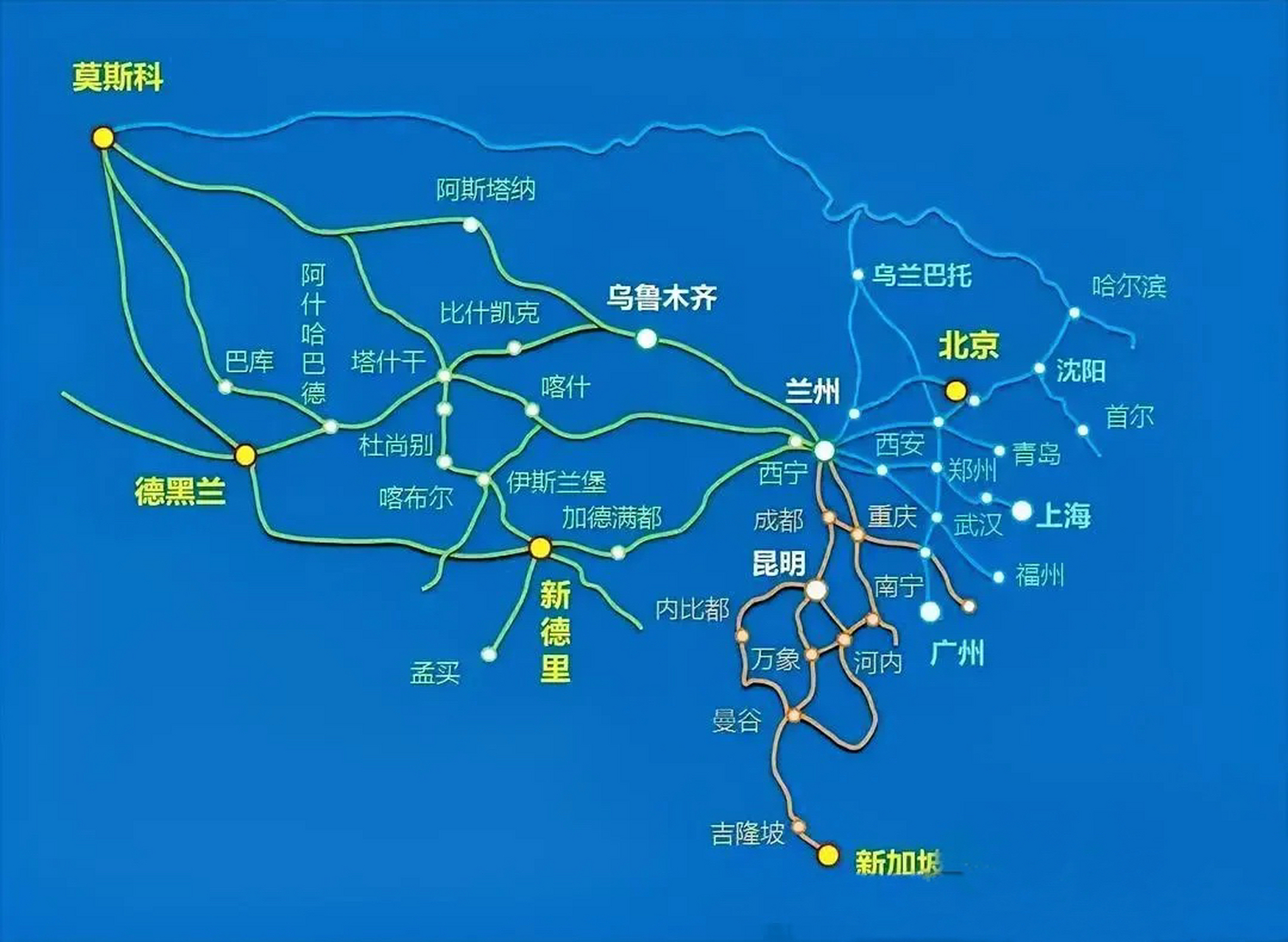 兰州真的是当之无愧的亚洲铁路枢纽,往西可以到莫斯科,德黑兰,新德里