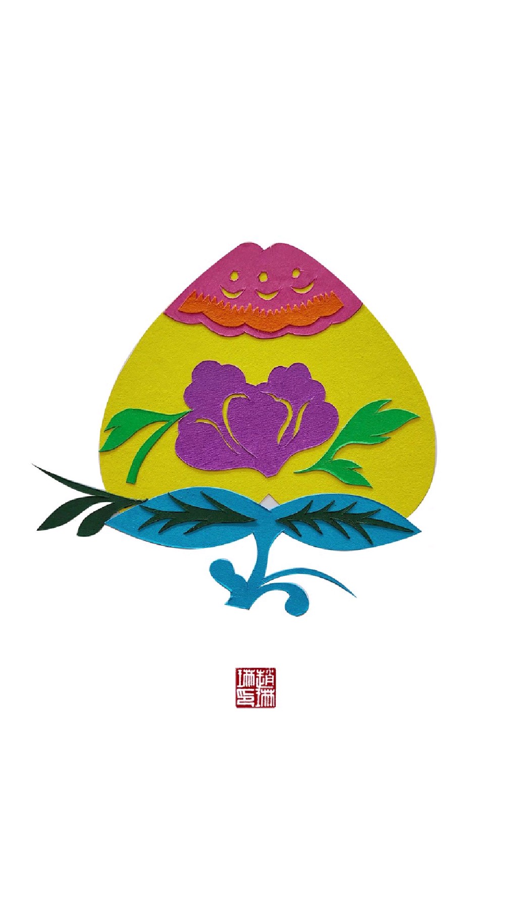 拼色剪纸吉祥寿桃