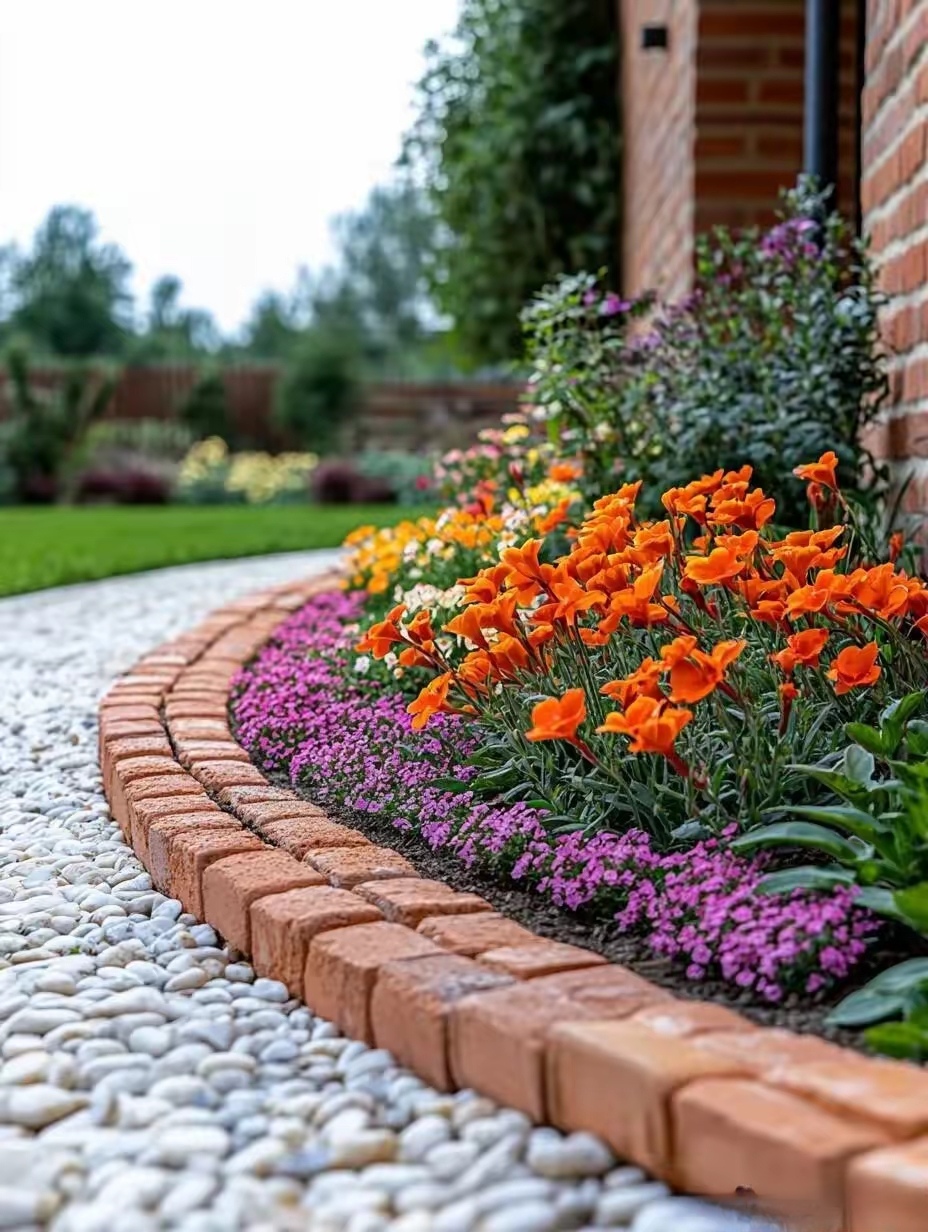 用红砖 ,石头随手砌个花池,台阶,美丽的花草,很美吧!#动态连更挑战