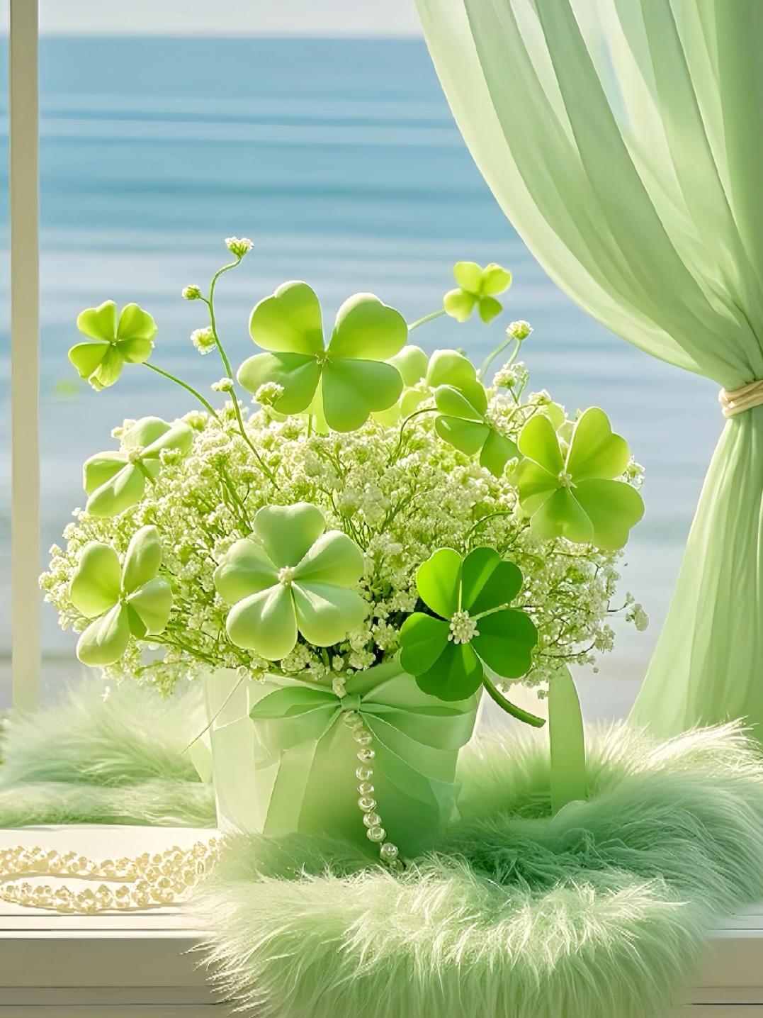 带来好运连连的四叶草,正舒展协叶子,抬头向你微笑