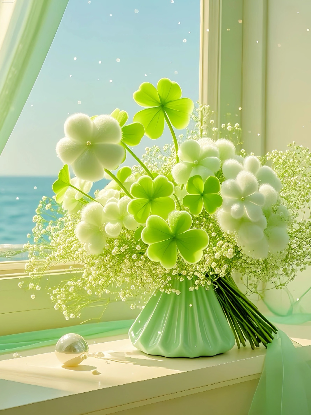 带来好运连连的四叶草,正舒展协叶子,抬头向你微笑