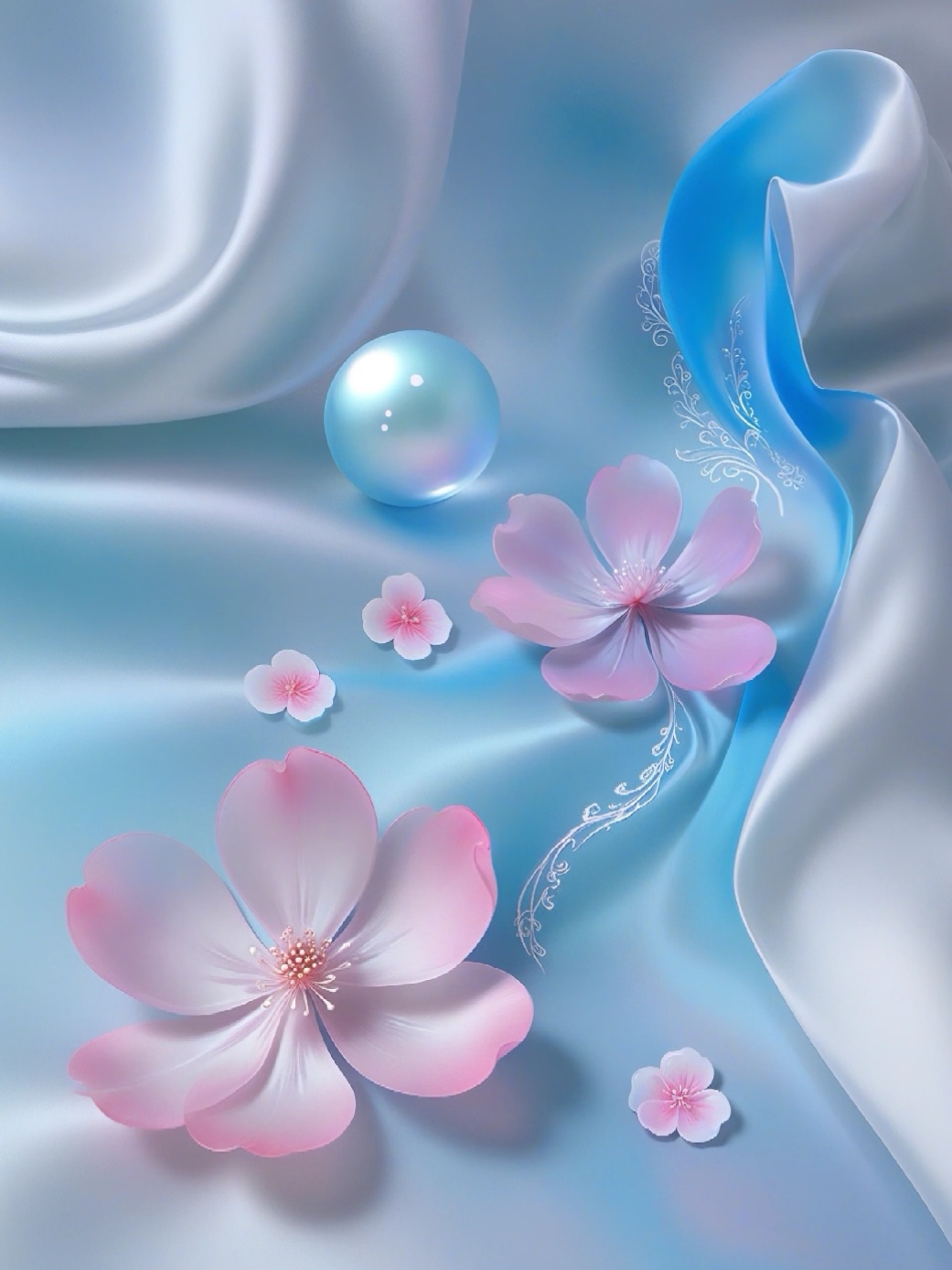 流动的色彩与珠花的相衬,展示出古色古香,清新淡雅的意境之美