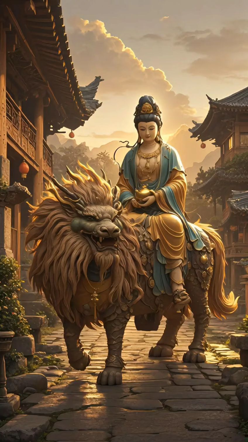 接福!菩萨骑麒麟神兽,视觉震撼