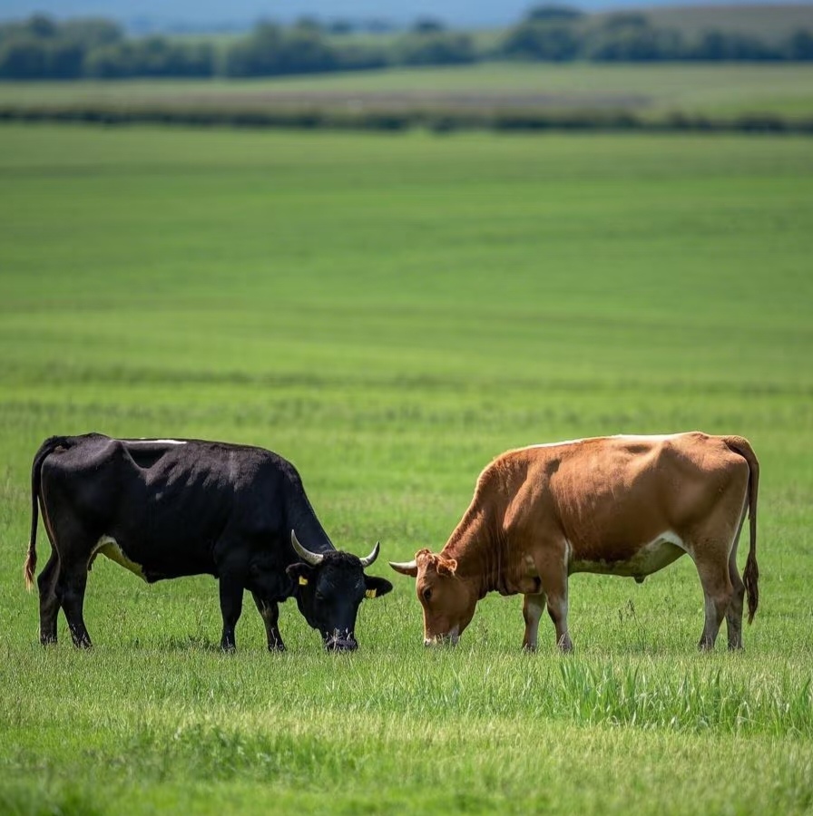 盛夏草甸,大黄牛嚼着甜美的三叶草,余光总偷偷瞥向
